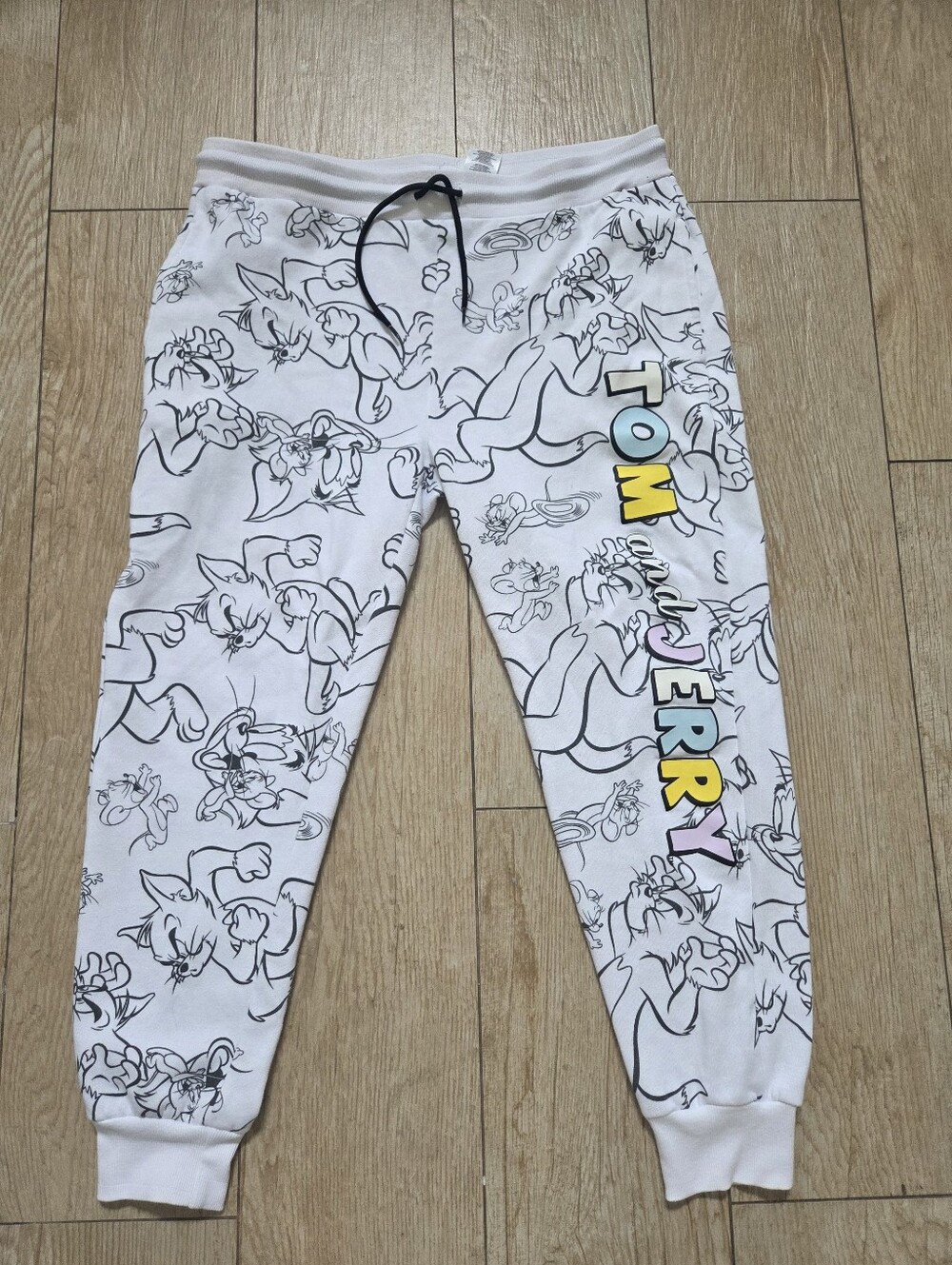 Womens White & Black Tom & Jerry Cat & Mouse Joggers Sweat Pants